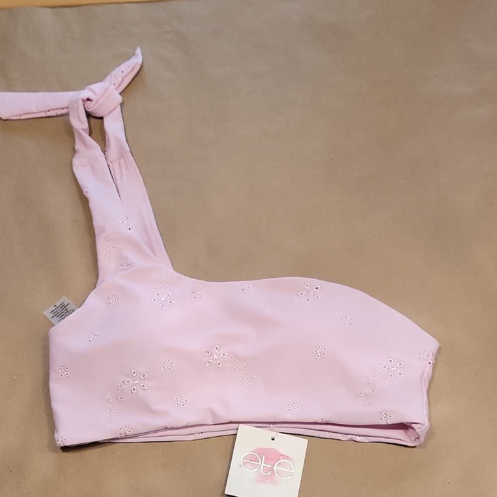 ete Swimwear Size M Coco One-Shoulder Top - Blush Embroidery, NEW with Tag